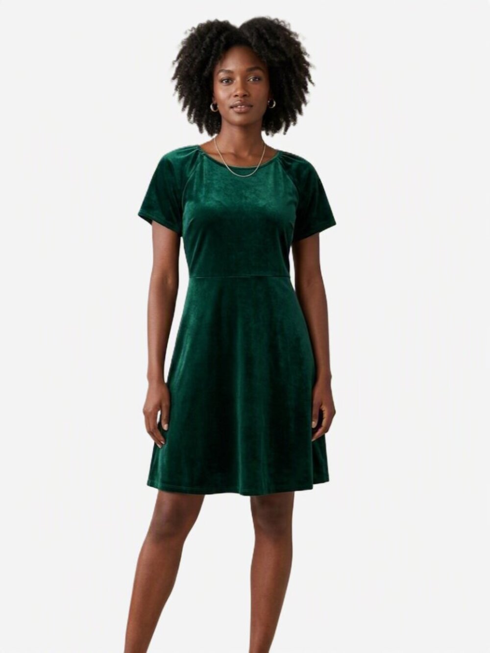 Place Emerald Green Velvet Velour Midi Dress Women's Medium Empire Waist Holiday